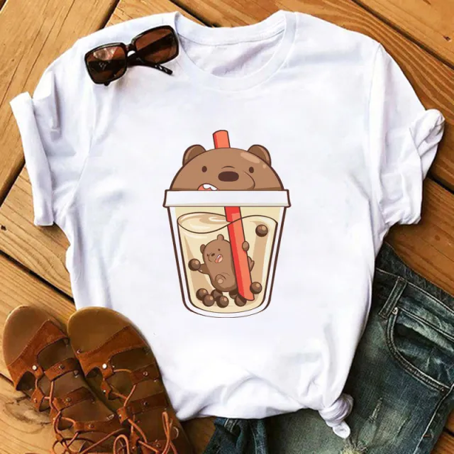New Cute Milk Tea Print Short Sleeve Women 13Style - Shop at LoveMi