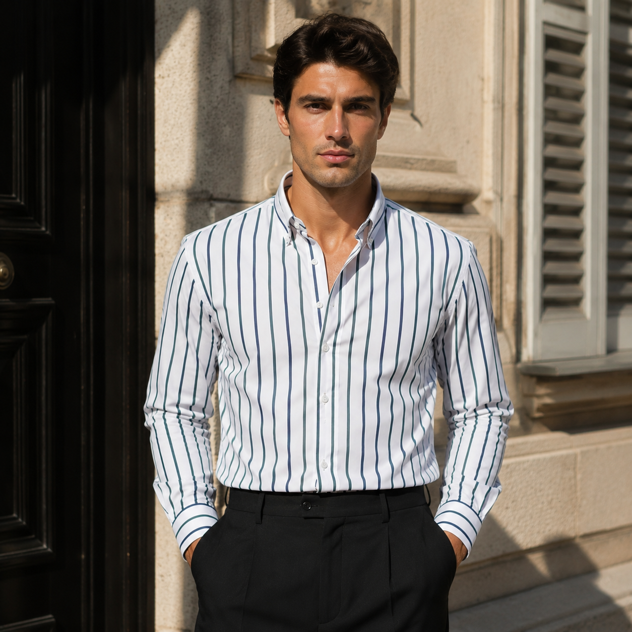 Vertical Stripe Button Down Shirt