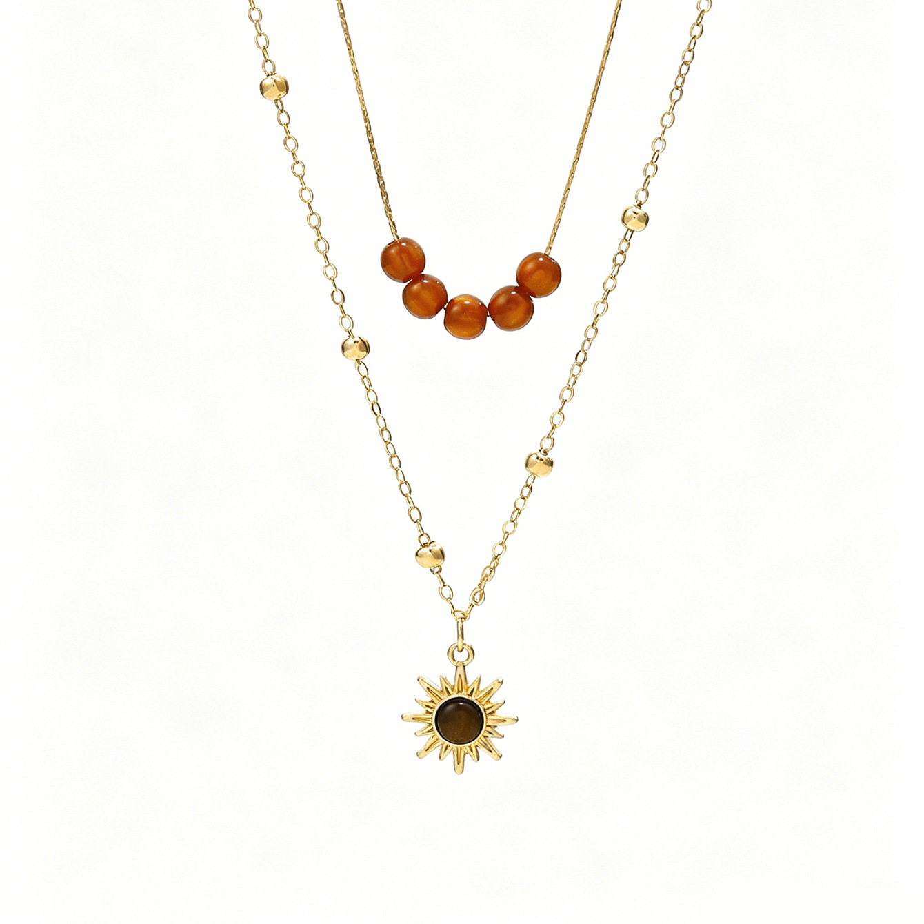Cross-border Vintage Sunflower Tiger's Eye Necklace For Women, Niche Design Premium Texture Stackable Clavicle Chain Matching Jewelry