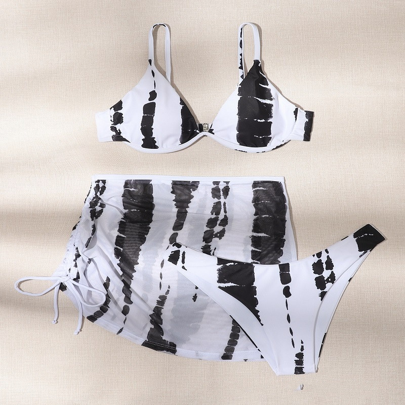 Black And White Steel Support Split Three-piece Swimsuit - Image 5