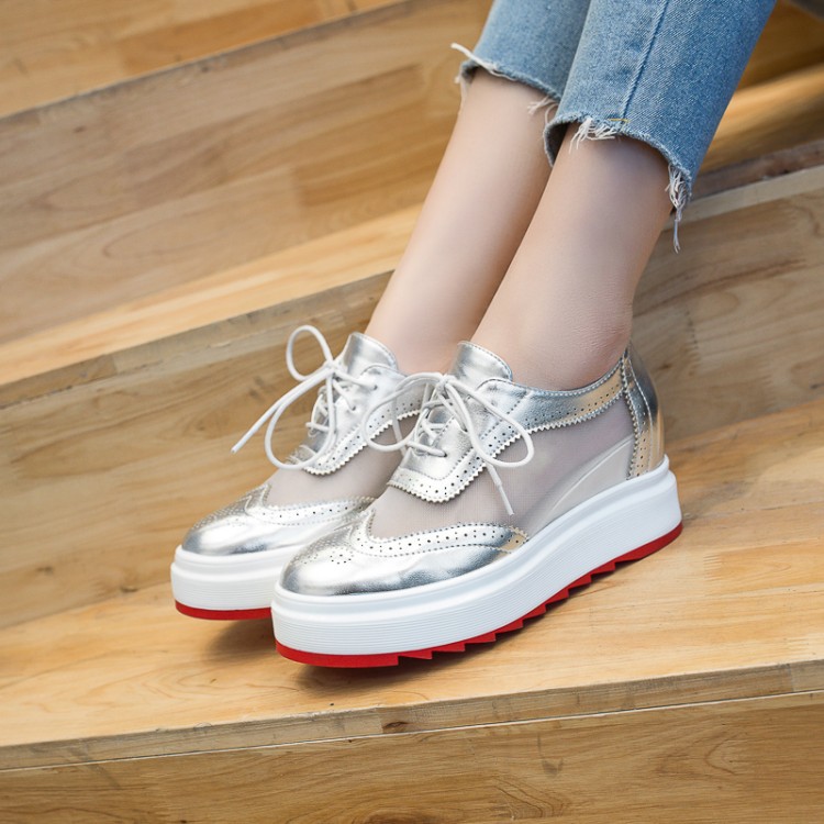 Platform Shoes With Sequins Lace-up