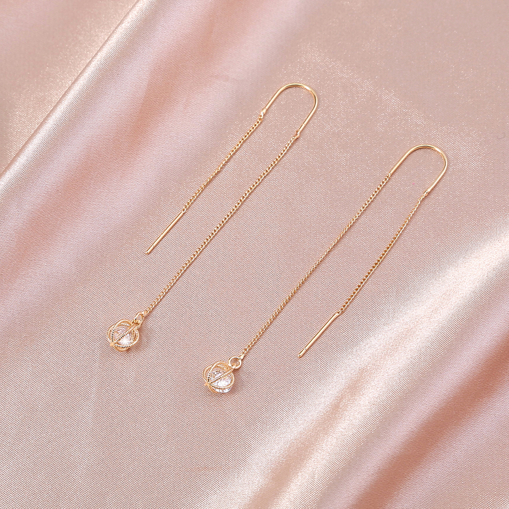 Gold Open Lantern Micro-set Zircon Long Tassel Earrings