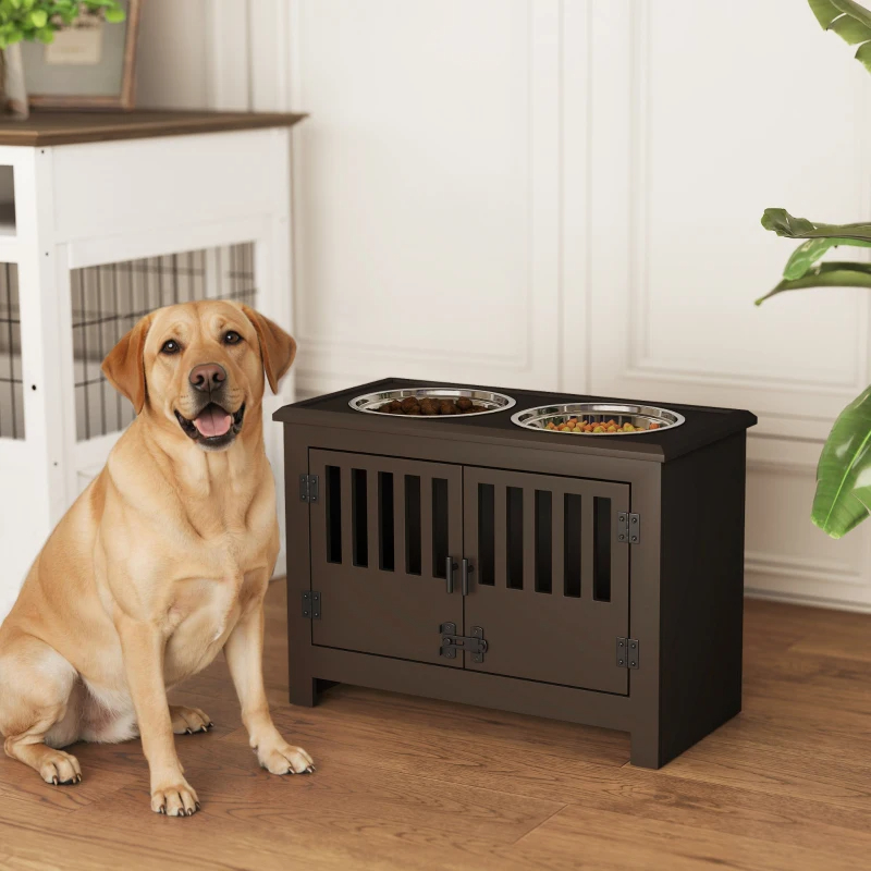 PawHut Dog Food Storage Cabinet With Bowls & Dog Feeding Station, Espresso
