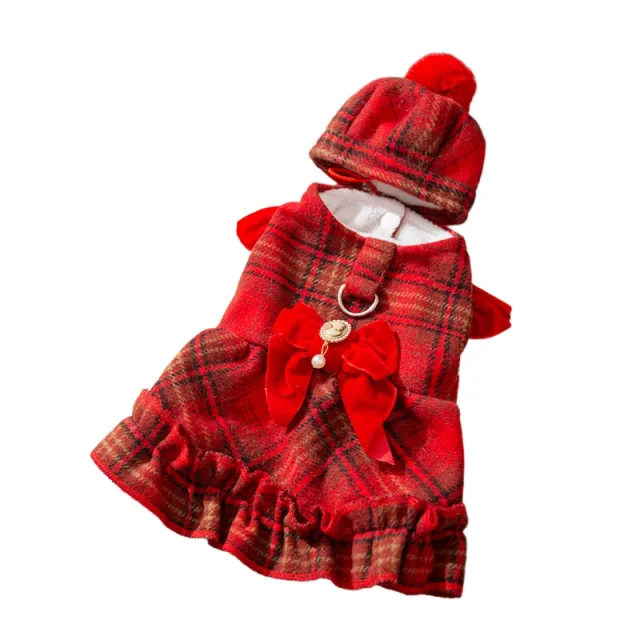 In Winter, Add A Plush Bow And A Chanel style Dress To Make A Warm Two legged Dog Pet Outfit For Your Kitten In Autumn And Winter Red - Shop at LoveMi