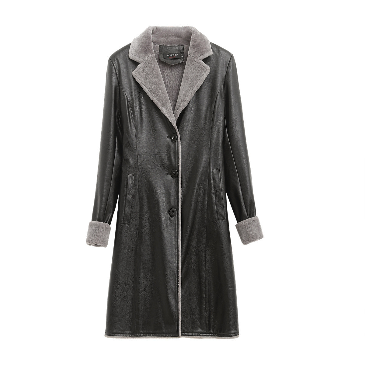 Thin Plus Velvet Thick Pu Leather Trench Coat