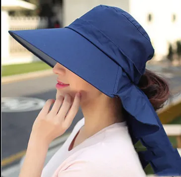 Large Brim UV Protection Hat Sun Folding Cycling Beach Navy Blue - Shop at LoveMi