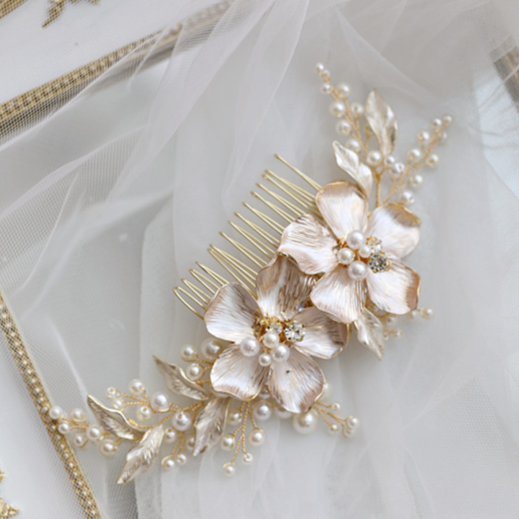 Large Flower Pearl Hair Comb Bridal Beads