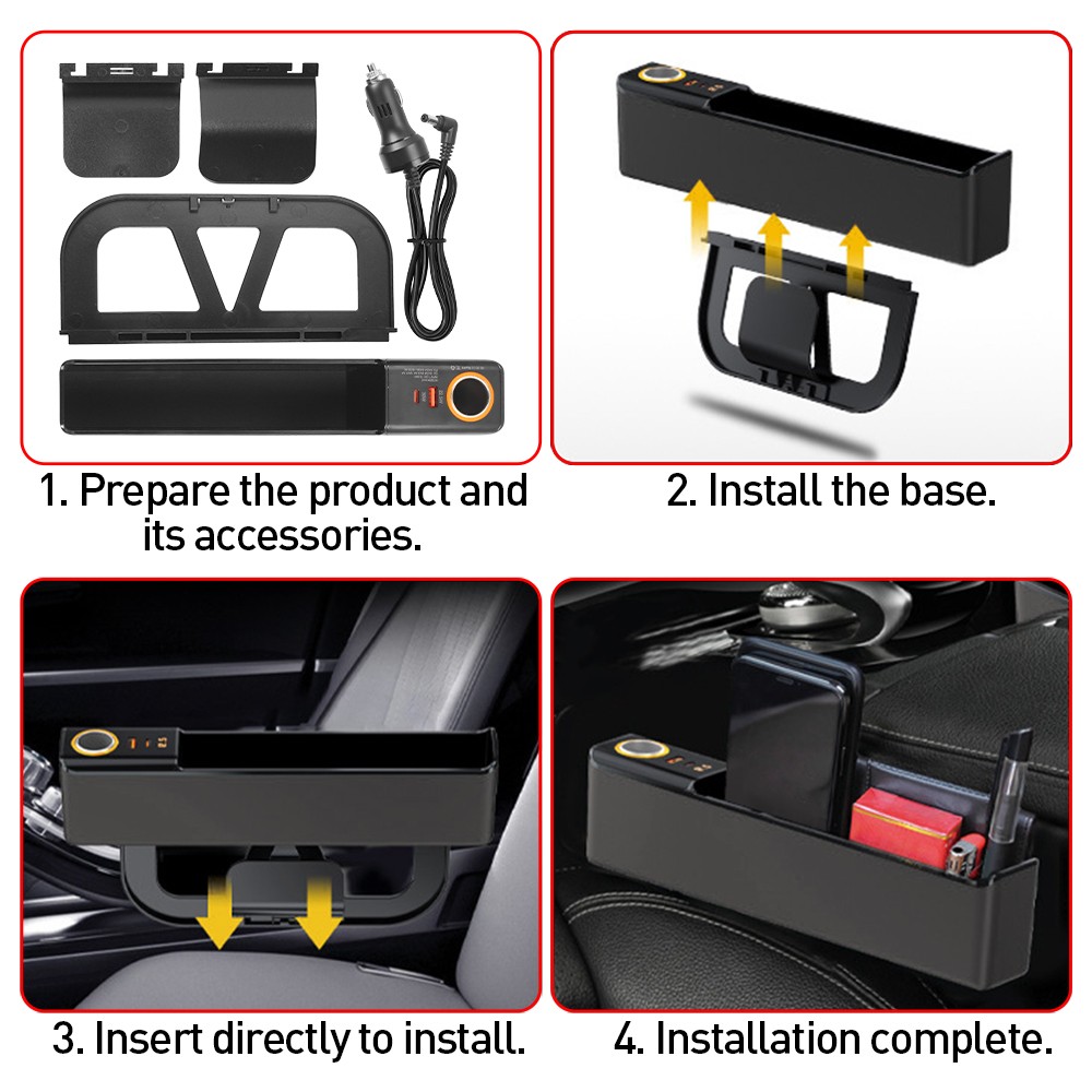 Rechargeable Seat Gap Storage Box Phone Holder Organizer Black Car Accessories — image 7