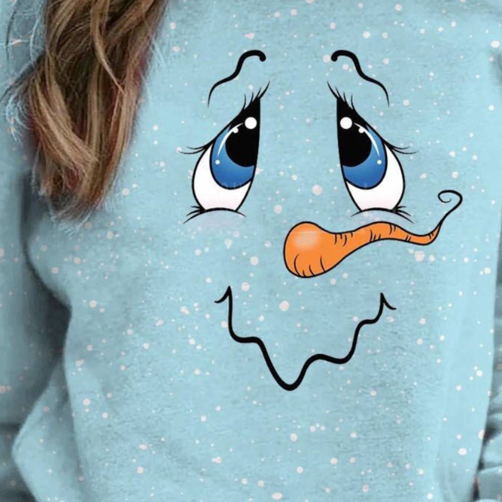 Title 3, Loose Snowman Print Base Long Sleeve Sweatshirt