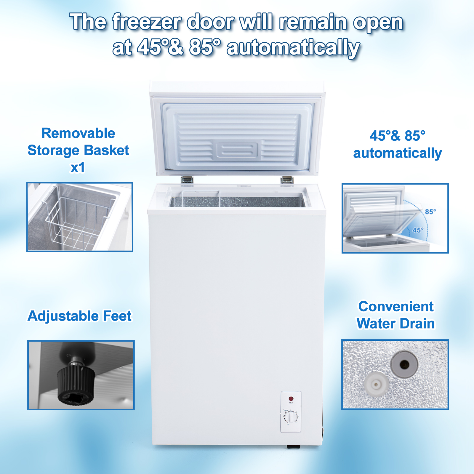 3.5 Cu.Ft Small Chest Freezer Compact Deep Freezer With 7-Level Temperature Control, Rapid Cooling, Energy Efficient & Quiet For Home, Garage, Apartment, And Kitchen, White