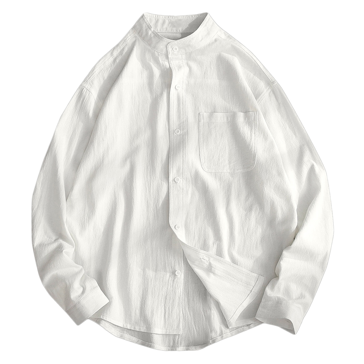 Men's Cotton And Linen Long-sleeved Stand-collar Shirt