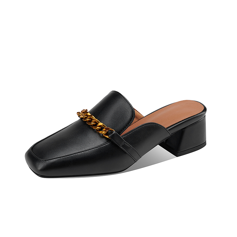 Women's French Half Drag Metal Decorative Square Heel Sandals