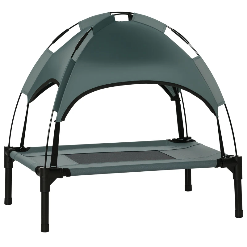 Elevated Dog Bed With Removable Canopy, Outdoor Dog Cot With UV Protection Canopy Shade, 24 Inch Pet Bed For Camping, Gray