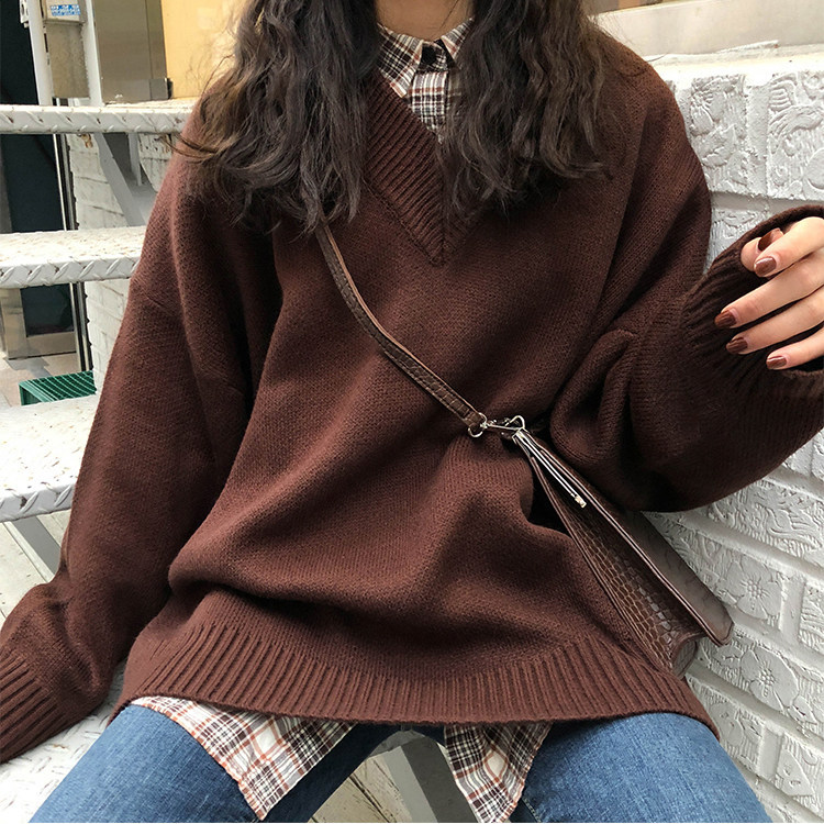 Title 3, All-match Long-sleeved V-neck Pullover Sweater