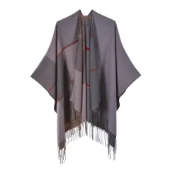 New Temperament Gentle Retro Fashion Jacquard Thickened Warm Shawl - Plaid Pink - View 1