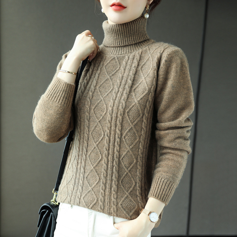 Turtleneck Cashmere Sweater Women's Wear Autumn And Winter Thick Warm Casual Top Light Coffee - Shop at LoveMi