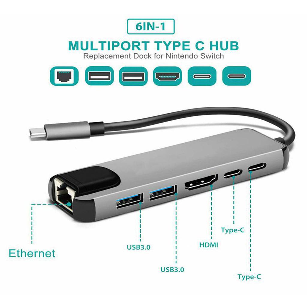 Title 3, USB C 6-in-1 Hub HDMI USB 3.0 PD RJ45 netwerkka...