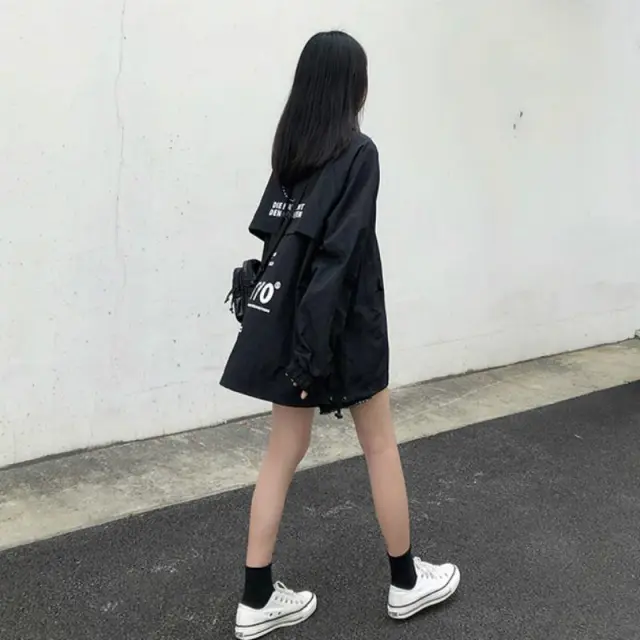 Korean Version Loose Print Patchwork In Fashionable College Style Long Sleeve Black - Shop at LoveMi