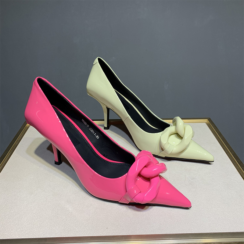 Patent Leather Candy Color Pointed Chain Temperament All-match High Heels