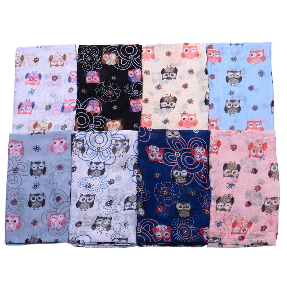 6 Color Cartoon Owl Print Shawl For Women