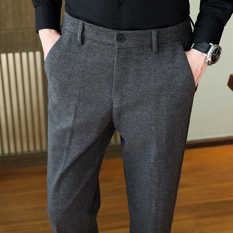 Title 5, Heren casual broek van geborstelde zware wol, c...