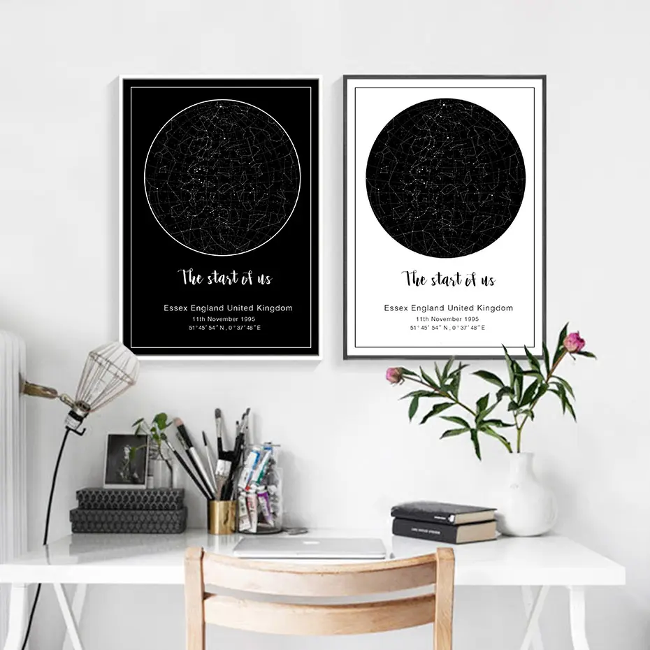 Star Map And Moon Phases Canvas Painting