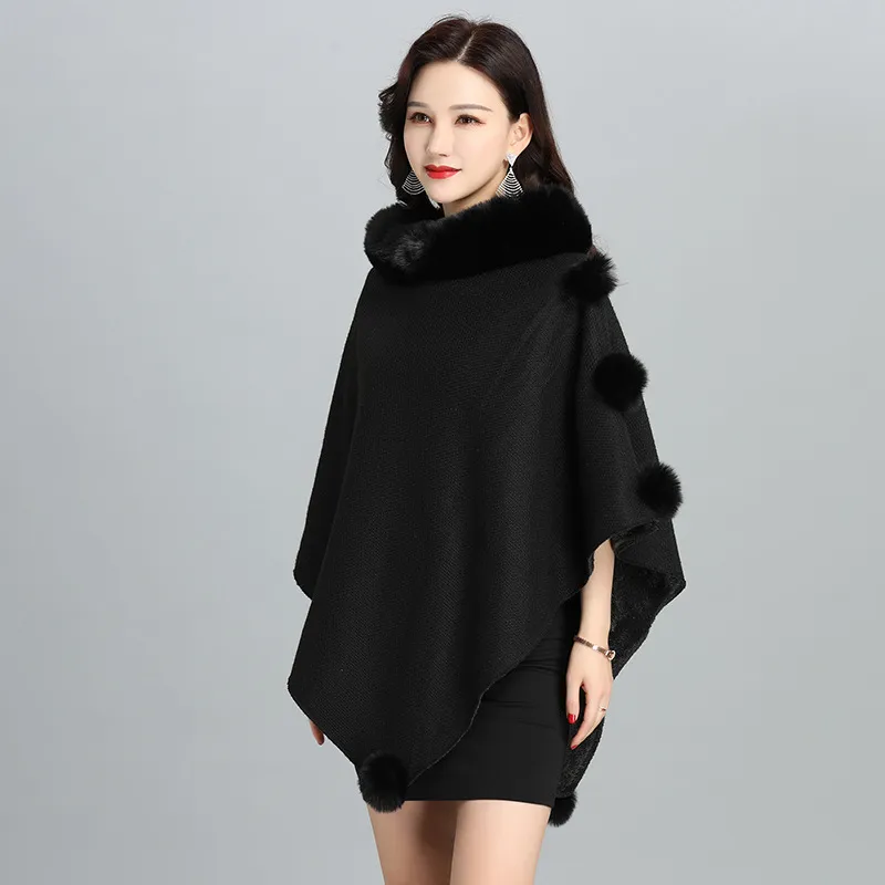 Fashion Faux Fur Jacket Women Shawl Scarf - Black