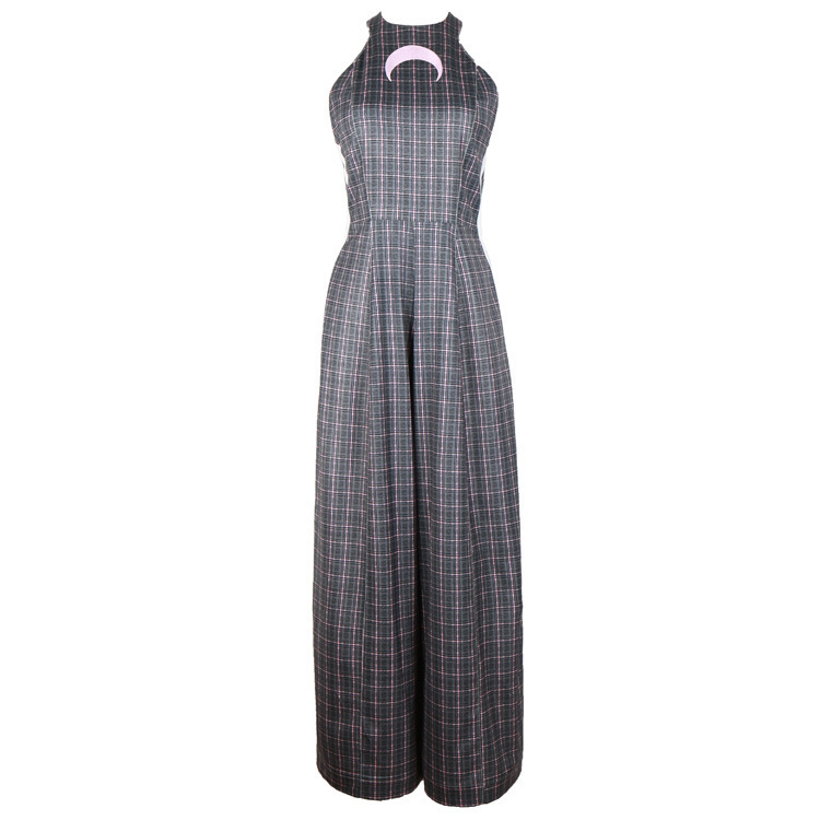 Women's Fashion Moon Bump White Edge Ring Ruffle Wide Leg Jumpsuit Grey - Shop at LoveMi