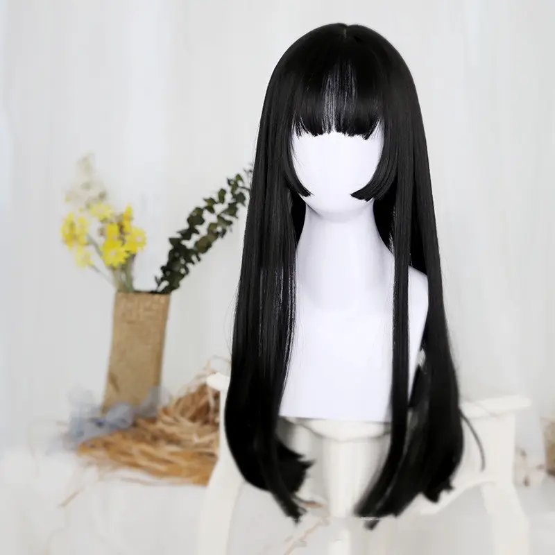 Wig Women's Black Long Straight Net Red