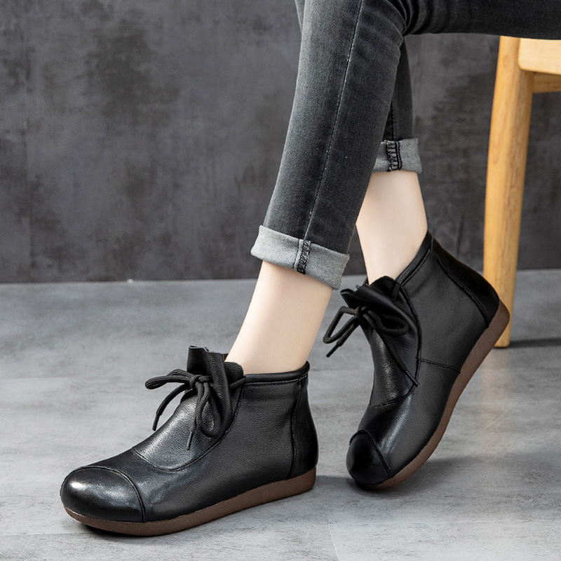 Retro Ethnic Style Handmade Leather High-top Women's Shoes With Soft Sole