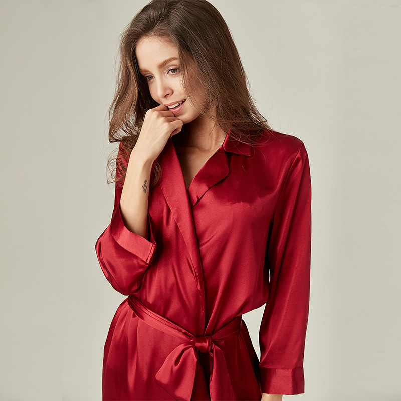 Title 7, Lace-up Silk Bathrobe French Satin Pajamas