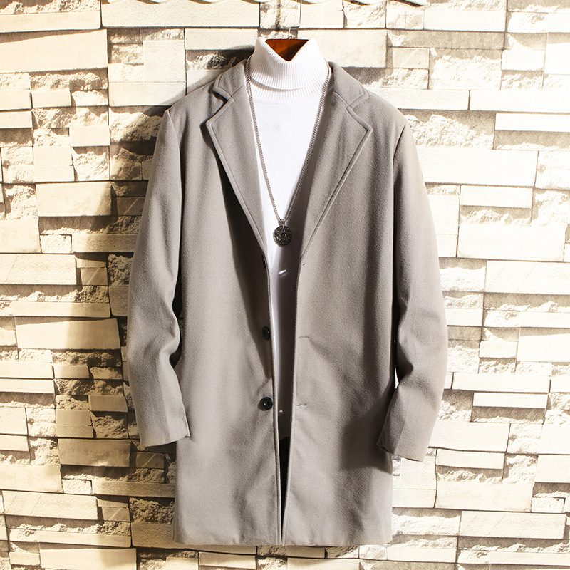 Solid color simple men's long woolen coat