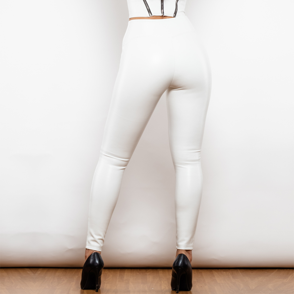Shascullfites Melody Leather Leggings Scrunch V Shape Leather V Back Sexy Black PU Leather Tights Women High Waist Pants