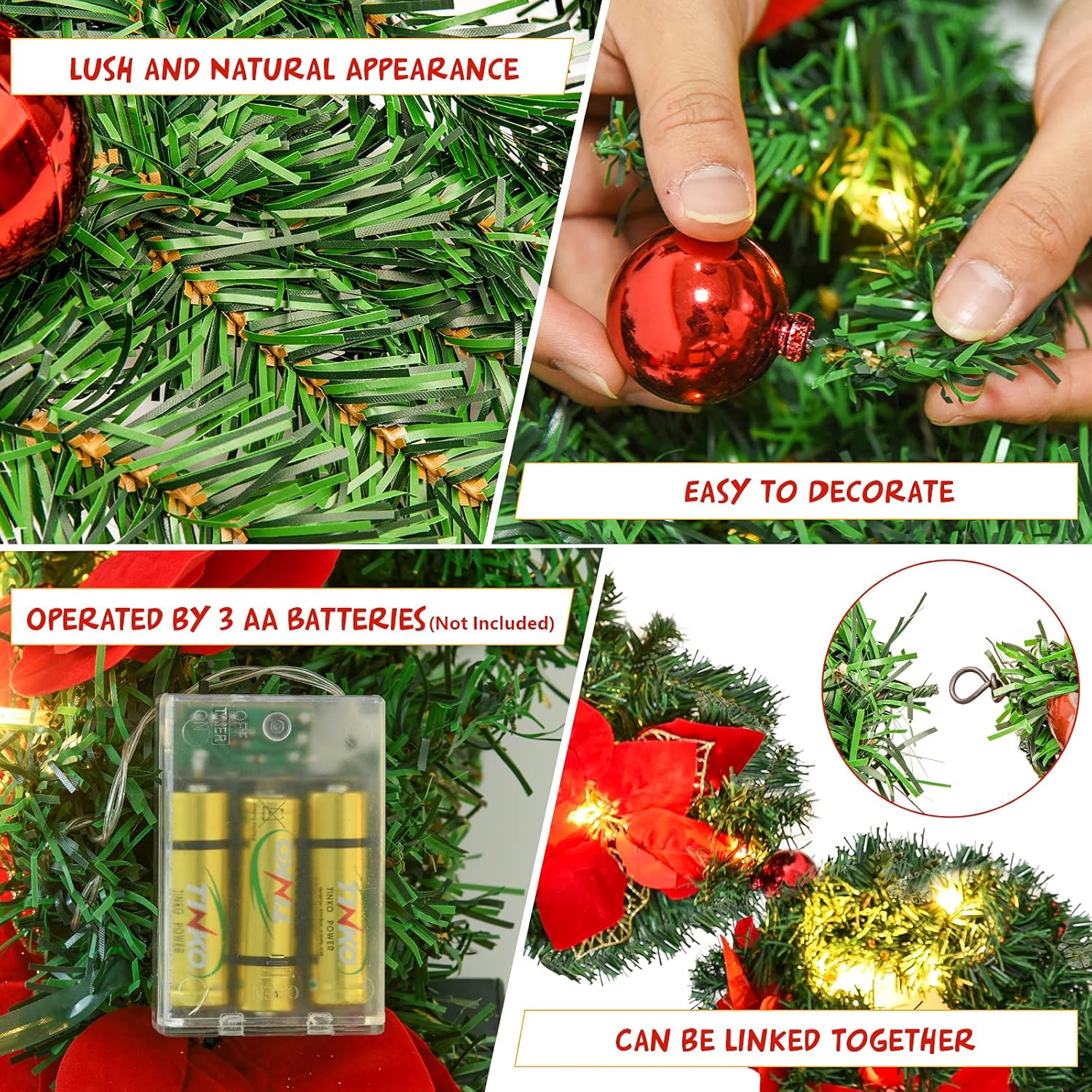 9FT Christmas Garland Decorations, 2.7M Wreath Garlands Xmas For Fireplaces — image 6