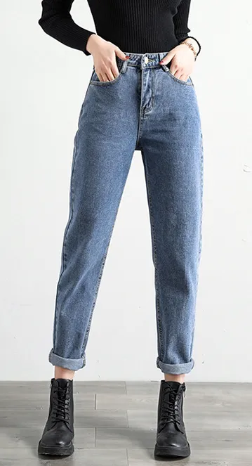 Korean Jeans Loose Harem Pants High Waist Radish Chic Pants Straight Retro Dad Blue - Shop at LoveMi