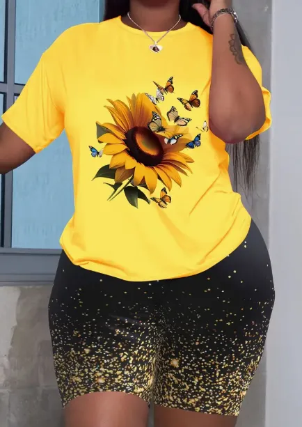 Women'S Two Piece Set Featuring A Stylish Printed T Shirt And Casual Shorts Multicolour - Shop at LoveMi