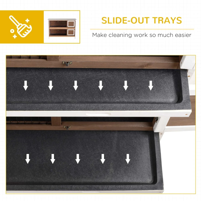 PawHut Wooden Rabbit Hutch Dividers Asphalt Roof For Small Animals & Outdoors, Brown