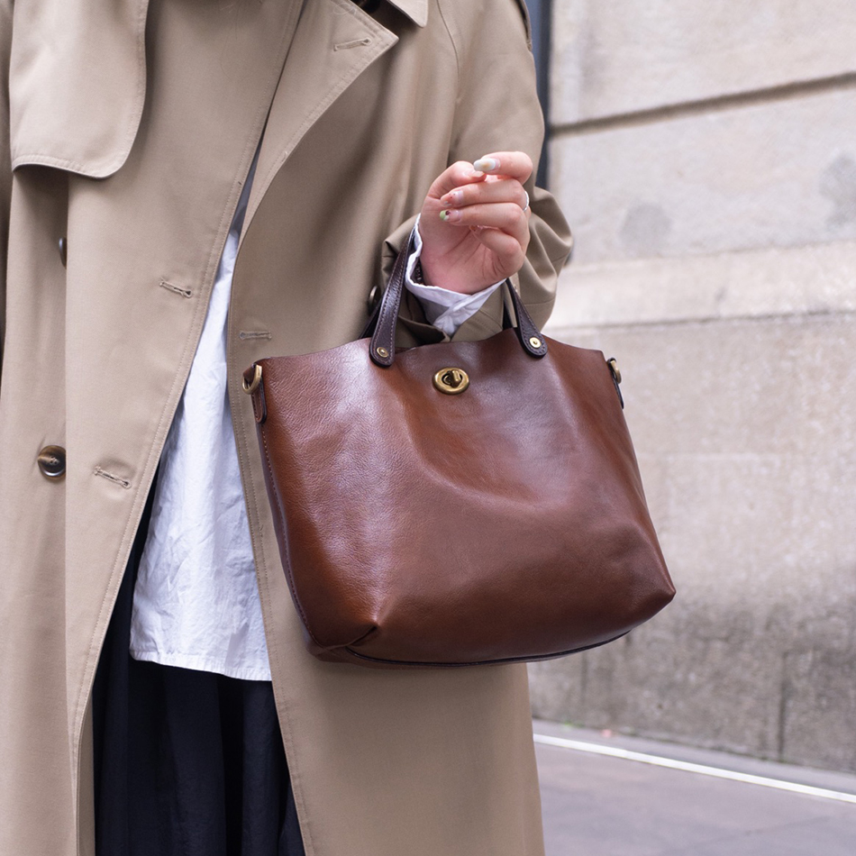 Sac fourre-tout en cuir de vache tanné aux arbres de première couche vintage – Image 5