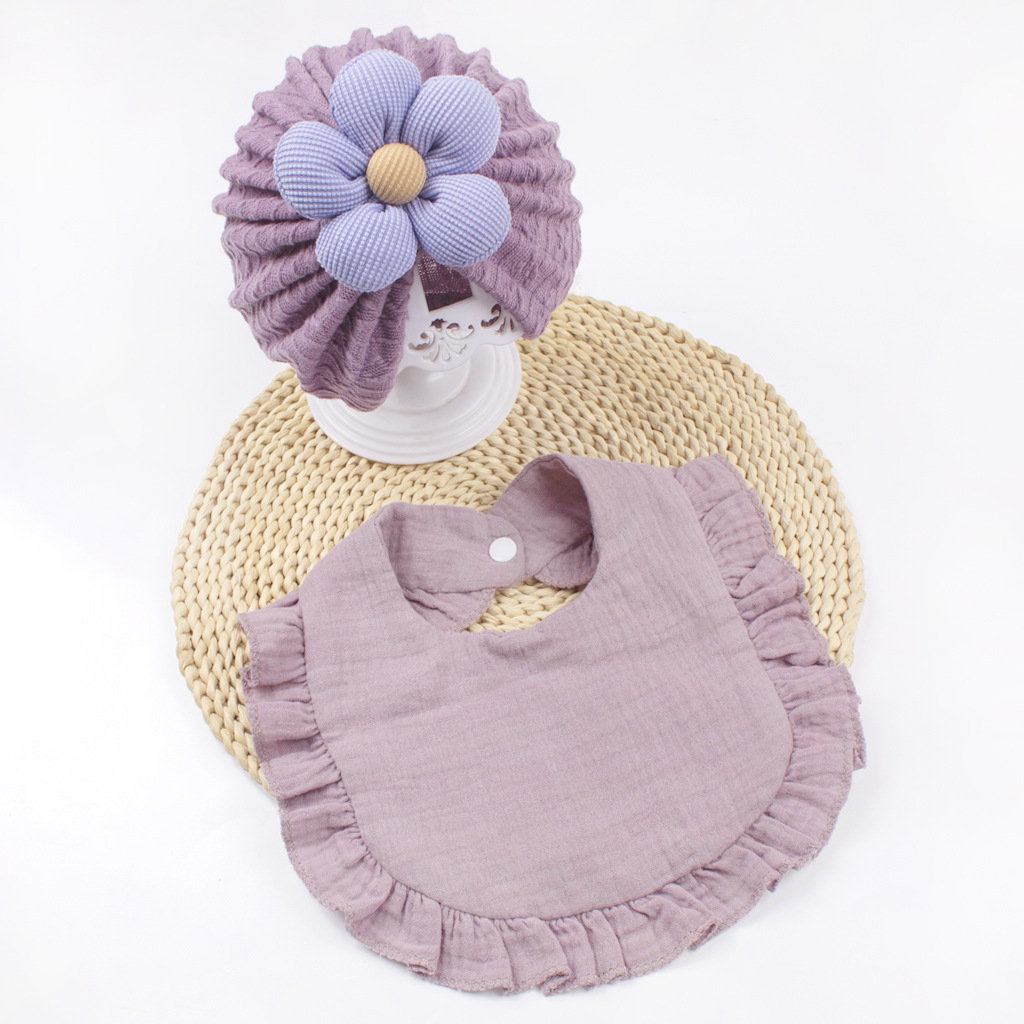 Newborn Baby Hat & Bib Set - Muslin Drool Bibs With Frilly Trim  Soft Organic Cotton Bonnet Bandana Drooling Accessories For Infants — foto 4