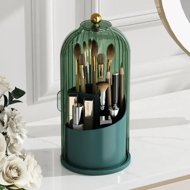 360 Rotating Makeup Brush Holder With Dustproof Lid Clear Waterproof Organizer For Vanity, Bathroom Or Countertop. Fits All Brush Sizes, 3 Color ... Green - Shop at LoveMi