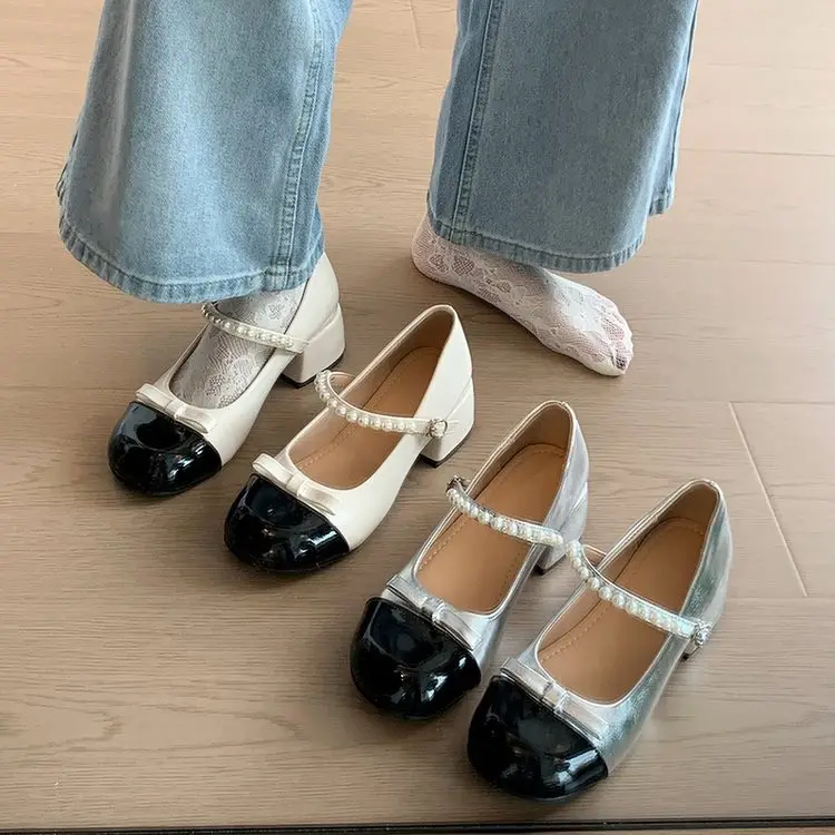 Women Vintage Two-Tone Black Toe Pearl Single