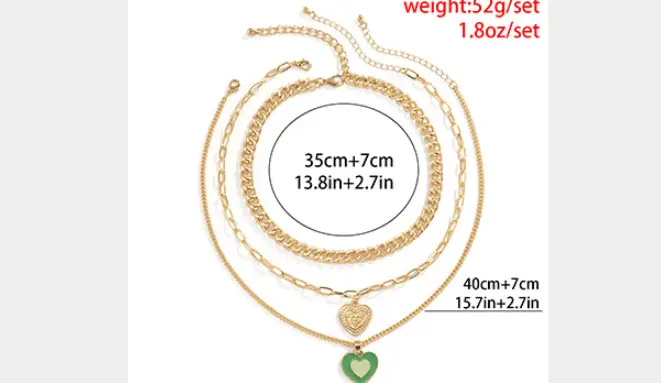 European And American Cross-border Jewelry Retro Heart-shaped Oil Dripping Multilayer Necklace Women