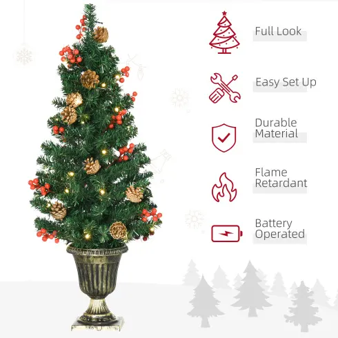 HOMCOM Prelit Holiday Christmas 4-Piece Set, Garland