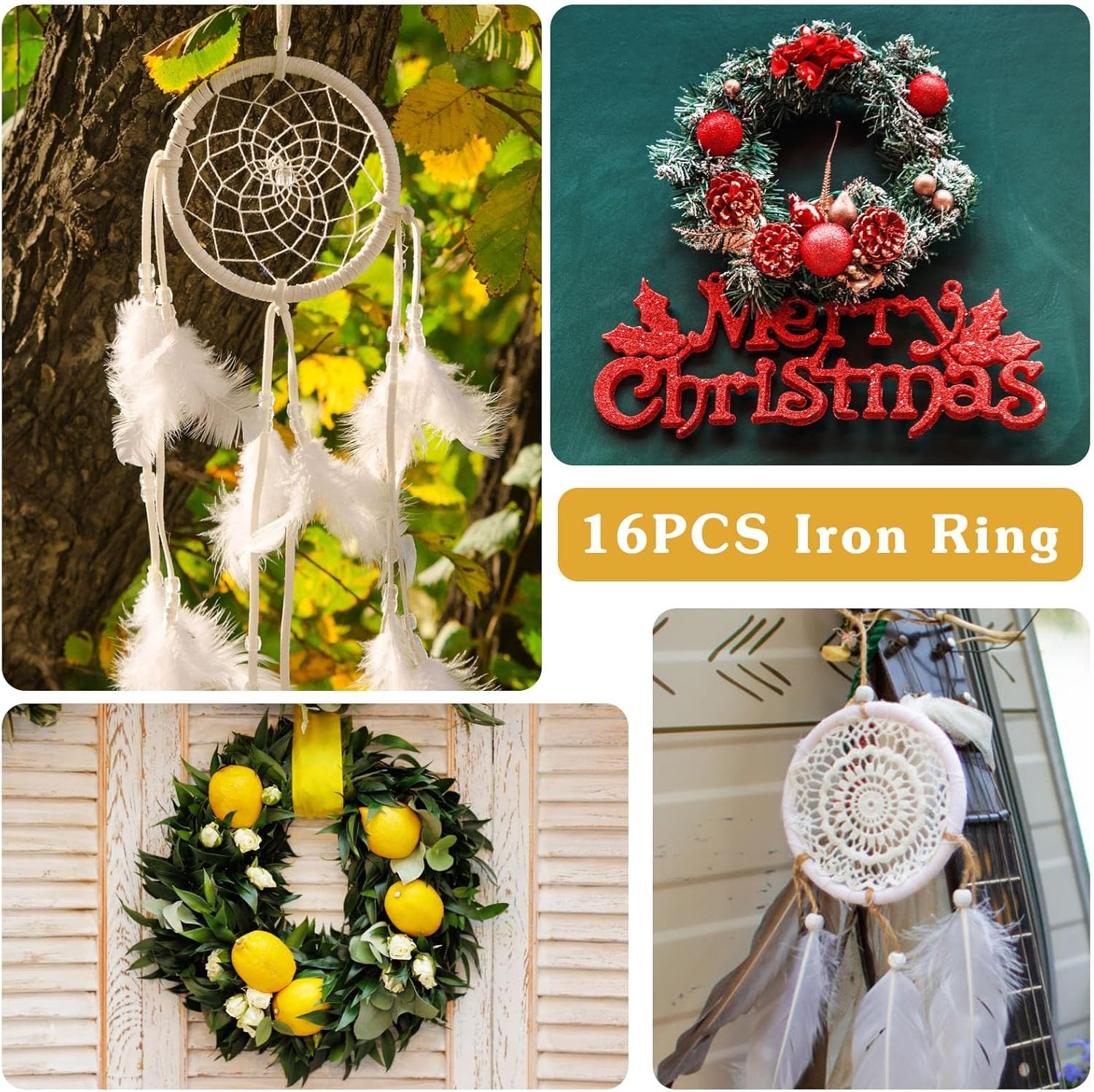 16 Metal Craft Rings, 10cm, Wire Macrame Round Dreamcatcher Wreath Frames — image 4