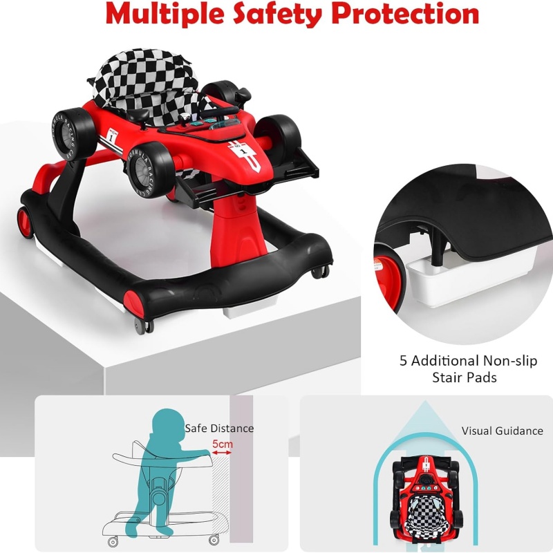 4-in-1 Baby Push Walker With Adjustable Height And Speed - Red 7