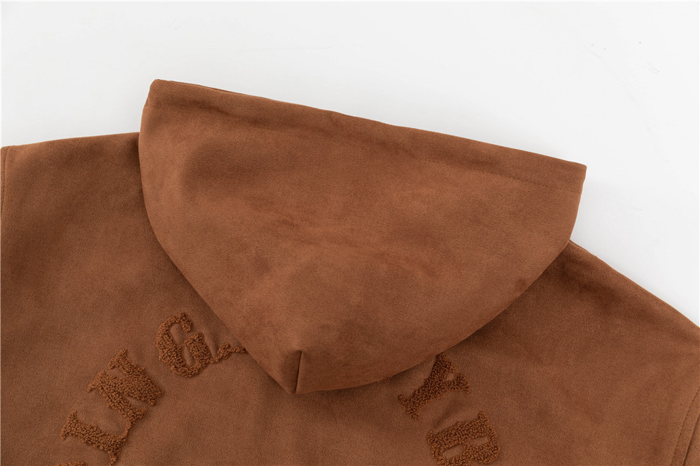 Flocked Embroidered Lettering Hoodie Jacket