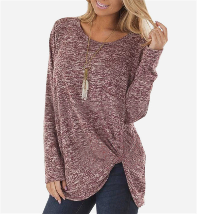 New Women's Clothing For Autumn And Winter Long sleeved Round Neck T shirt Twisted Sweater Top Maroon - Shop at LoveMi