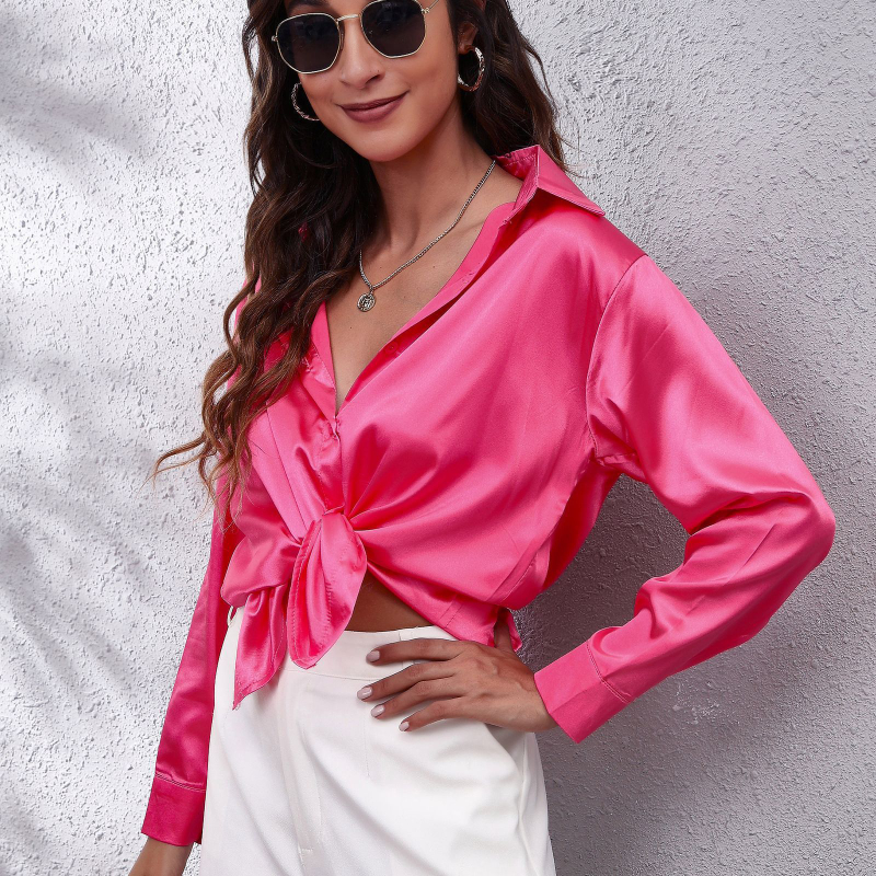 Women's Satin Faux Silk Long-sleeved Shirt