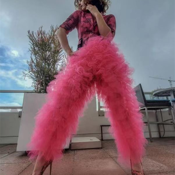 Sweetheart Girl Mesh Splice Elastic Cake Pants