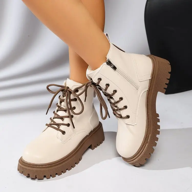 Women's Platform Martin Boots, Round Toe Side